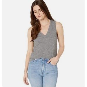 Madewell whisper v-neck cotton pocket tank top, gray, size XS